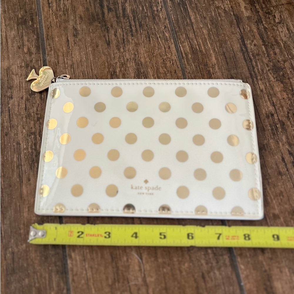 Kate Spade Polka Dot Cosmetic Pouch | Cream & Gold Zip Case | Travel Makeup Bag - Picture 2 of 6